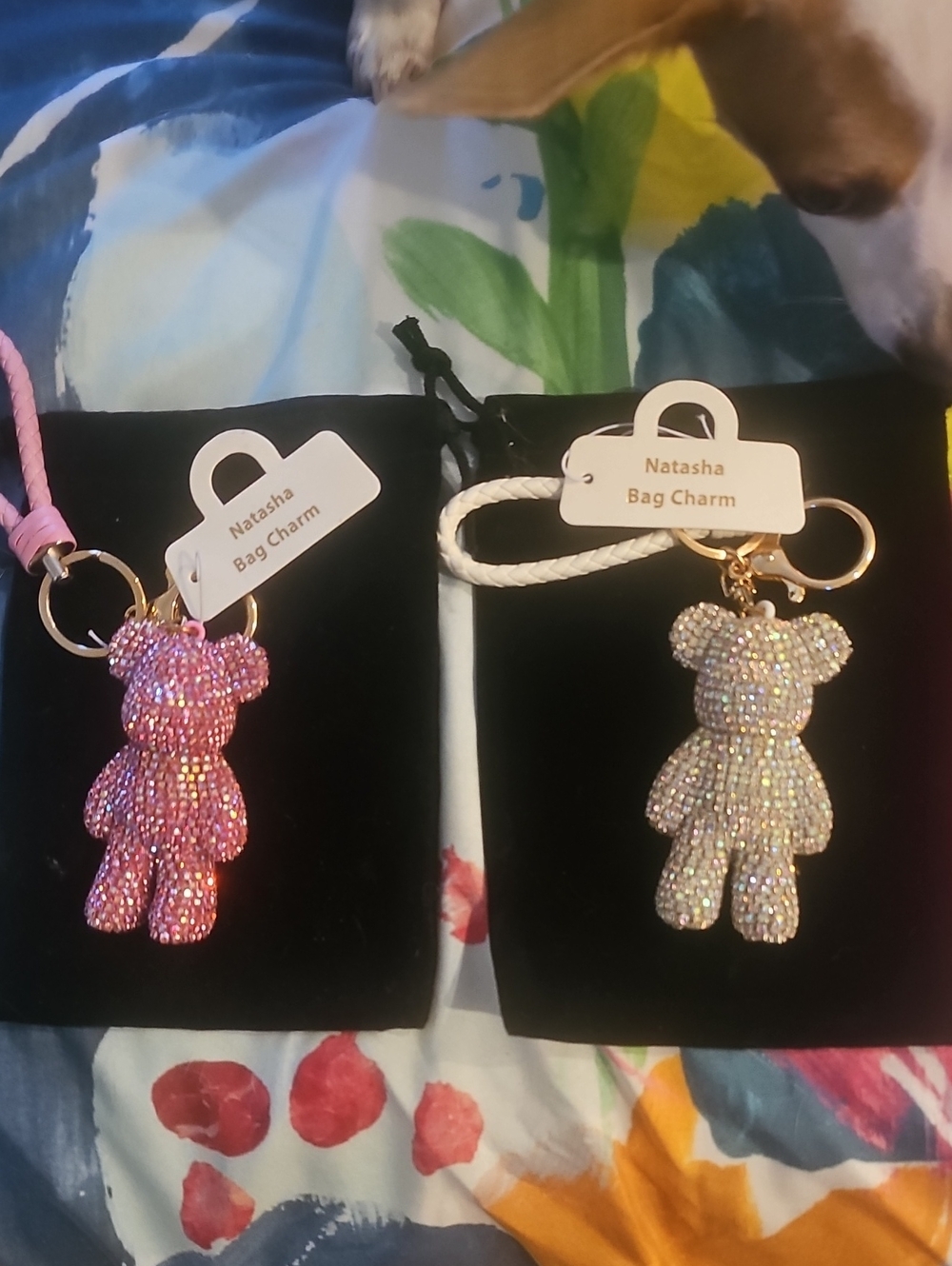 2 Natasha Couture Pink and Iridescent Teddy Bear Bag Charms